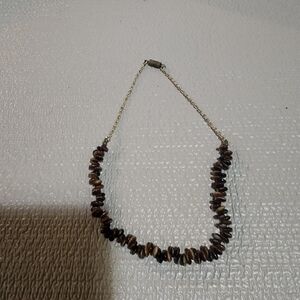 Elegant Brown Smokey Quart Chip Tiger Eye Beaded Necklace 16 In Excellent Condit